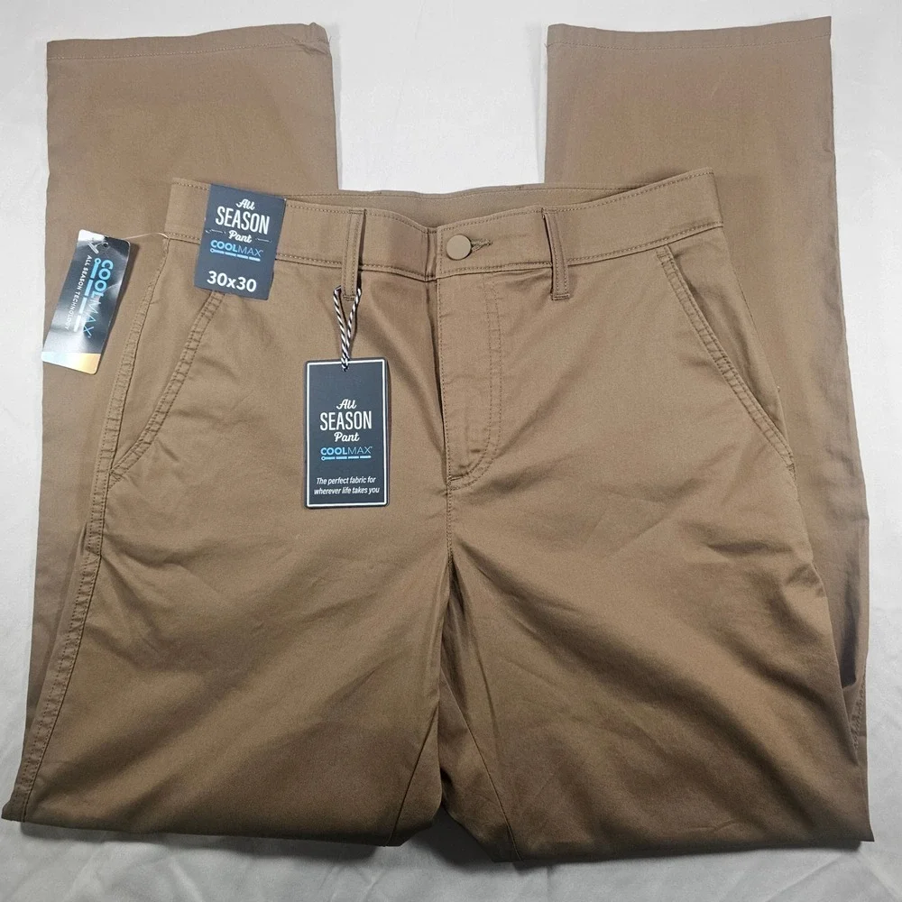 Roundtree & Yorke 30x30 Brown Coolmax Straight Leg Flat Front Chino Pants 1600
